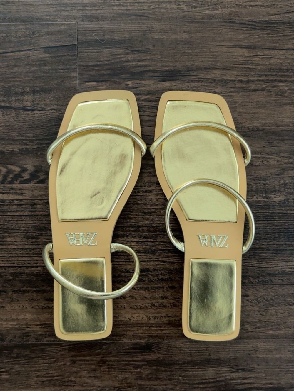 ZARA Metallic Gold Minimal Strappy Sandals